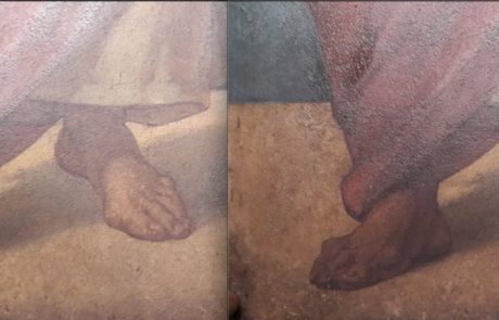 Detail of feet, before and during cleaning