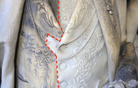 Detail of the bust, before and after cleaning