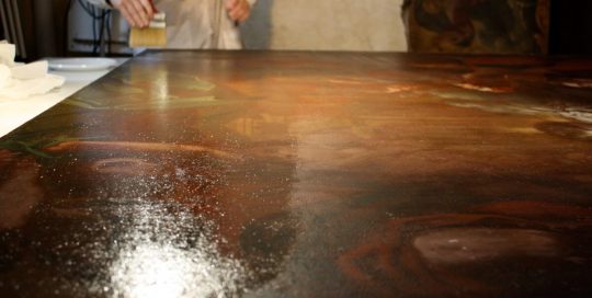 Restoration varnish application painting conservation